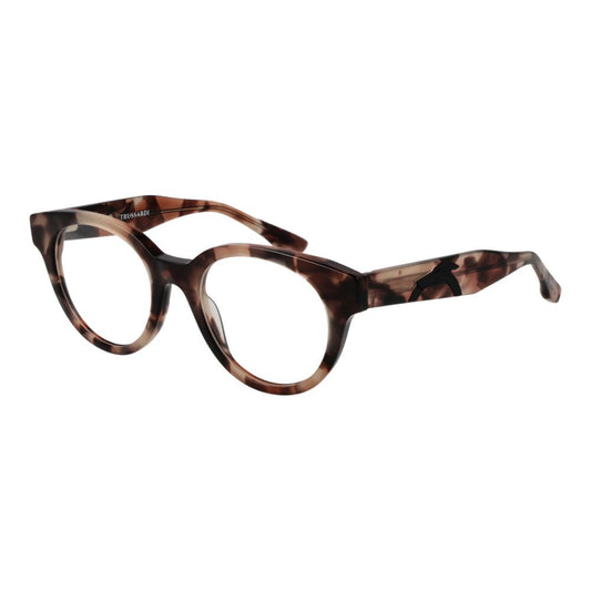 Trussardi Brown Acetate Glasses (Frames), unisex full-rim browline with demo plastic lenses, brown acetate material.
