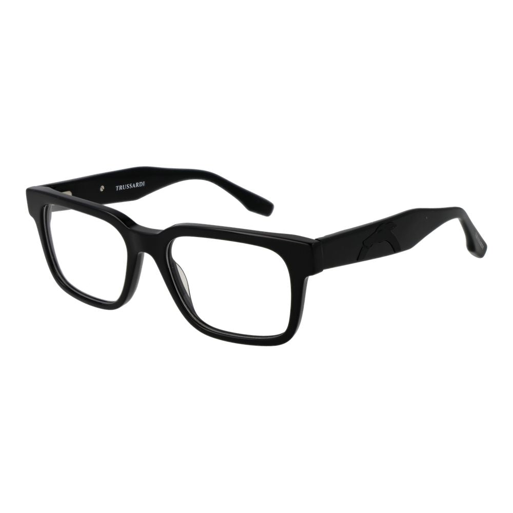 Trussardi Black Acetate Glasses (Frames) - Full-rim rectangular unisex eyewear with branded case. Black acetate frame and demo lenses.