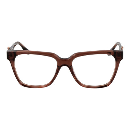Trussardi Brown Acetate Glasses (Frames) for Women with full-rim square style and demo lenses, 51-16-145 dimensions.