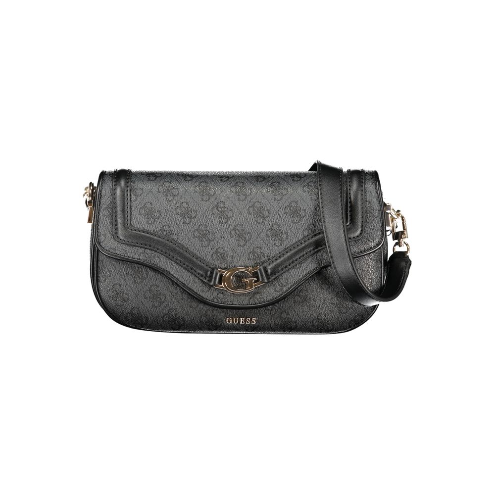 Guess Jeans Black Polyethylene Handbag with adjustable strap and logo, featuring external pocket and compartments.