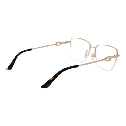 Guess Gold Metal Glasses (Frames) with half-rim rectangle design for women, featuring gold metal frame and demo lenses.