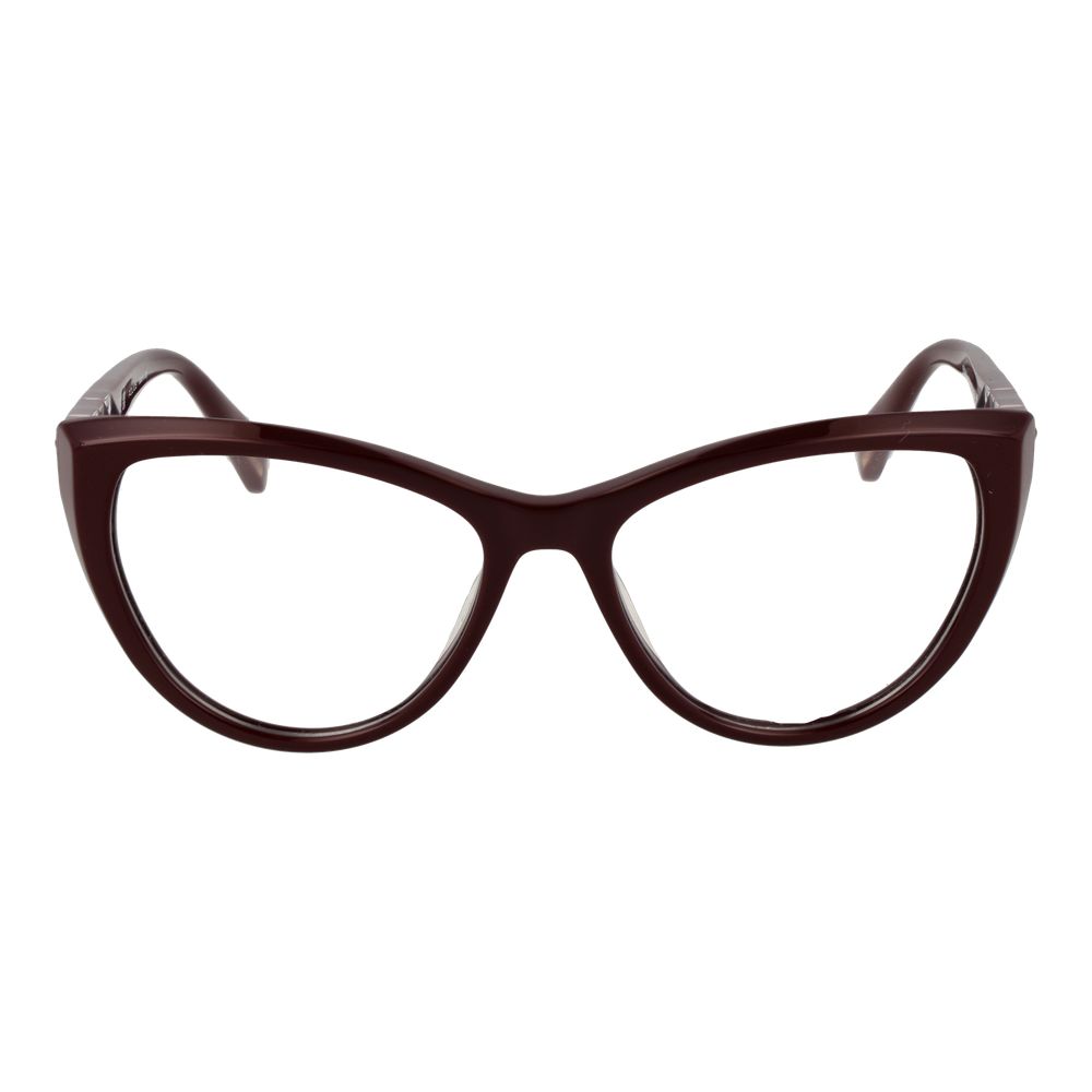 Police Burgundy Plastic Glasses (Frames) for women with full-rim cat eye style in burgundy plastic, demo lenses included.