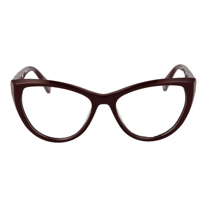 Police Burgundy Plastic Glasses (Frames) for women with full-rim cat eye style in burgundy plastic, demo lenses included.