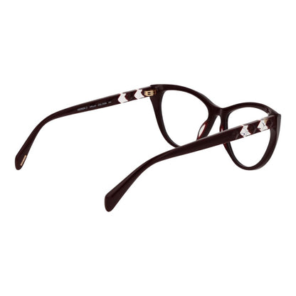 Police Burgundy Plastic Glasses (Frames) for Women - Full-rim cat eye style with branded case.