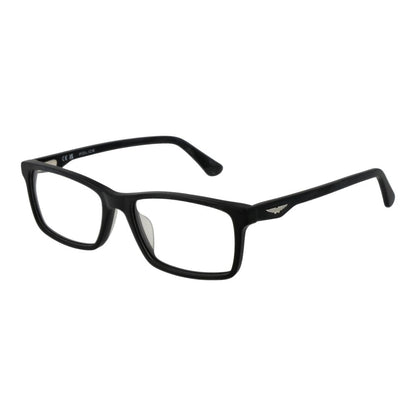 Police Black Cellulose Acetate Glasses (Frames) for men, full-rim rectangle style with spring hinge, demo plastic lenses, 54 size.