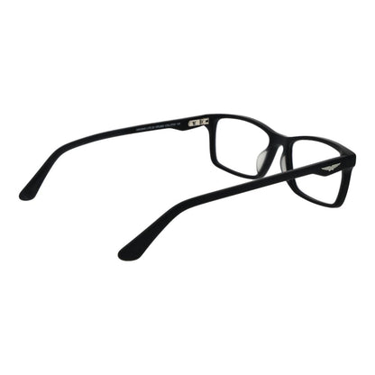 Police Black Cellulose Acetate Glasses (Frames) in full-rim rectangle style with demo lenses, spring hinge, and branded case included.
