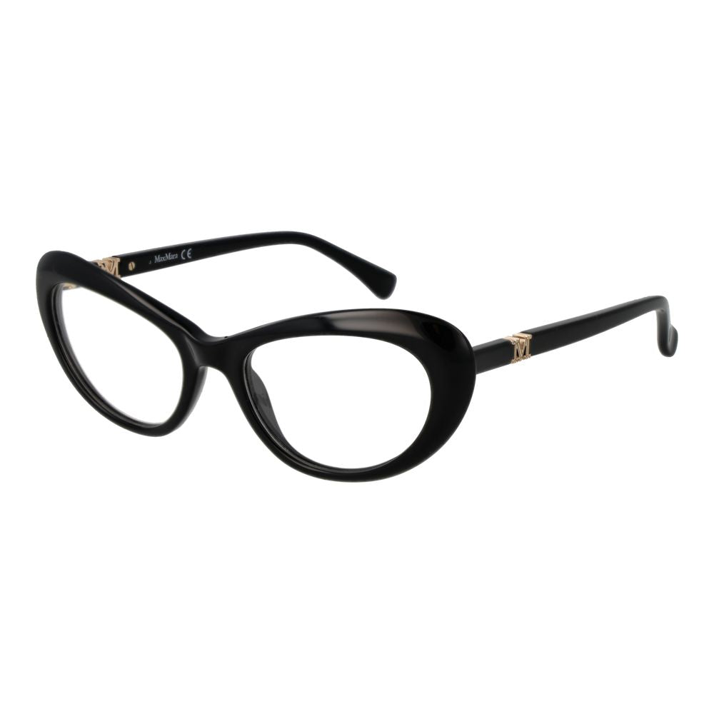 Max Mara Black Plastic Glasses (Frames), full-rim butterfly style, women's eyewear with demo lenses, includes branded case, no spring hinge.