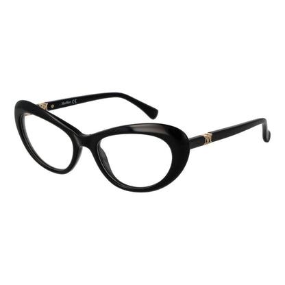 Max Mara Black Plastic Glasses (Frames), full-rim butterfly style, women's eyewear with demo lenses, includes branded case, no spring hinge.