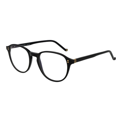 Hackett Black Acetate Glasses (Frames) for men with full-rim black acetate frame and demo lenses, showcasing a sleek panto style.