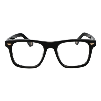 Police Black Cellulose Acetate Glasses (Frames), full-rim rectangular design, demo lenses, 52-20-145 size, black acetate material.