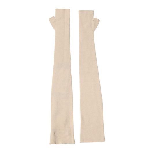 Dolce & Gabbana Beige Wool Fingerless Elbow Length Women Gloves