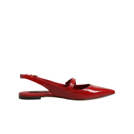 Dolce & Gabbana Red Leather Slingback Flats Sandals Shoes