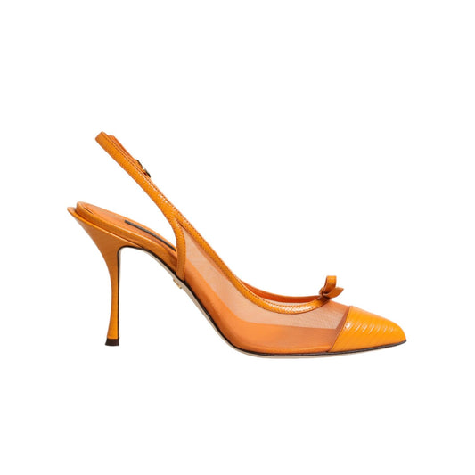 Dolce & Gabbana Orange Leather Mesh Heels Slingback  Shoes