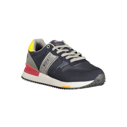 Norway 1963 Blue Polyester Men Sneaker with vibrant design and contrasting details showcasing modern athletic style.