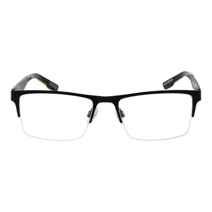 Spy Black Plastic Glasses (Frames) in half-rim rectangle style with black frames for men. Lens size 54-18-140 mm. Comes with branded pouch.