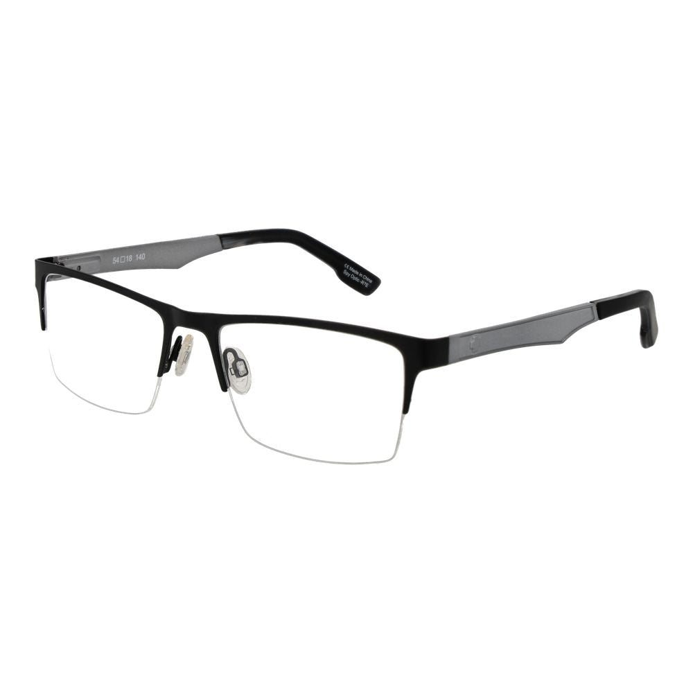 Spy Black Plastic Glasses (Frames) with half-rim, black plastic frame, and demo lenses, featuring a rectangle style for unisex use.