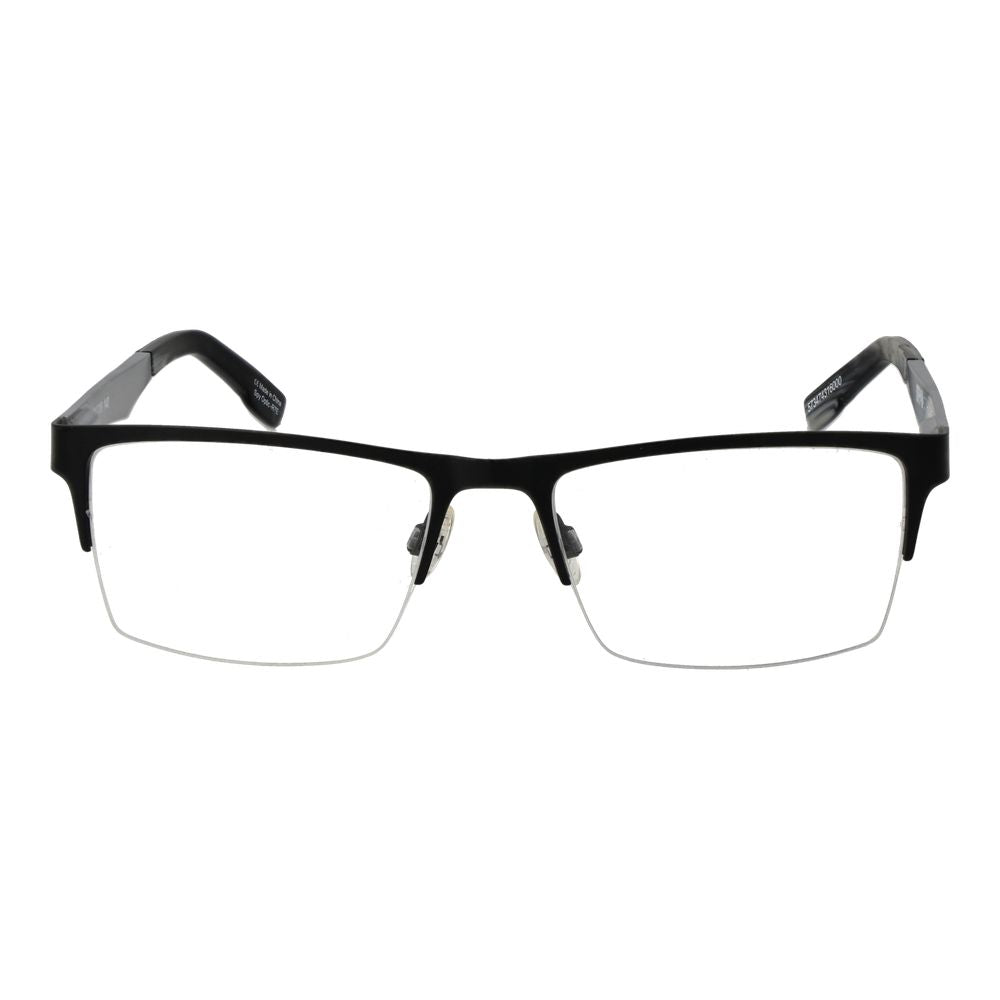 Spy Black Plastic Glasses (Frames) with half-rim style and spring hinge, unisex design in black plastic, size 54-18-140, rectangle shape.