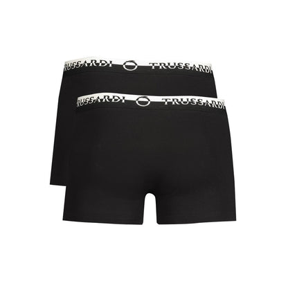 Trussardi Black Cotton Underwear, bi-pack boxer shorts with double elastic waistband and logo print for comfort and style.