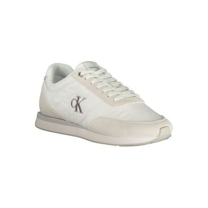 Calvin Klein White Polyester Men Sneaker with grey accents and embroidered logo on side
