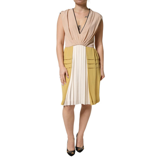 FILOS Multicolor Silk Deep V-neck Sleeveless Knee Length Dress