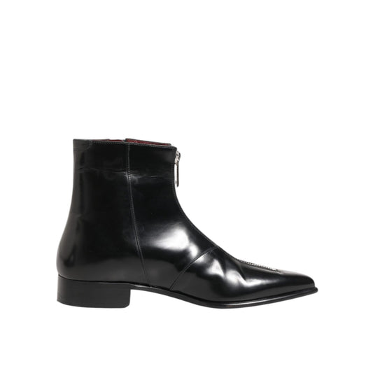 Dolce & Gabbana Black Leather Chelsea Short Ankle Boots Shoes