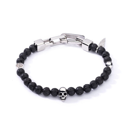 AN JEWELS JEWELRY Mod. AA.P255SBK black bead bracelet with skull charm