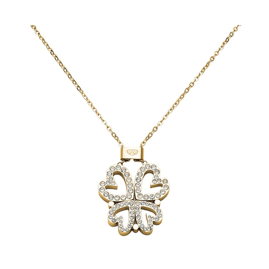 Elegant pendant necklace from AN JEWELS JEWELRY Mod. AL.NLBUTT4GMC with crystal details, showcasing a four-leaf clover design on a gold chain.