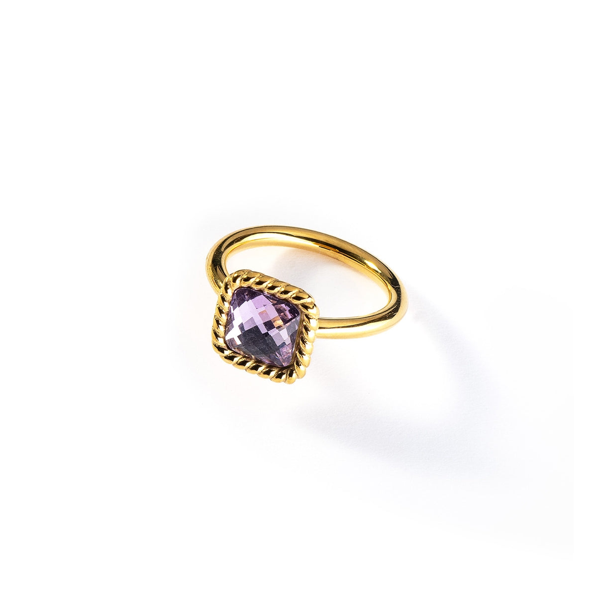 AN JEWELS JEWELRY Mod. AL.RMW07GVI-9 gold ring with purple stone on white background