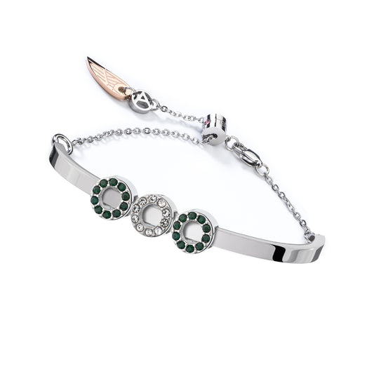AN JEWELS JEWELRY Mod. ANPULSEIRALI17 silver bracelet with decorative green and white gemstones, elegant design and adjustable chain