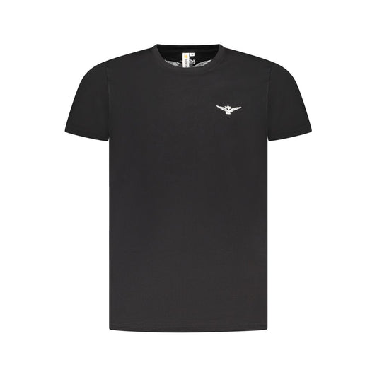 Accademia Militare Black Cotton T-Shirt with eagle print, short sleeves, and crew neck