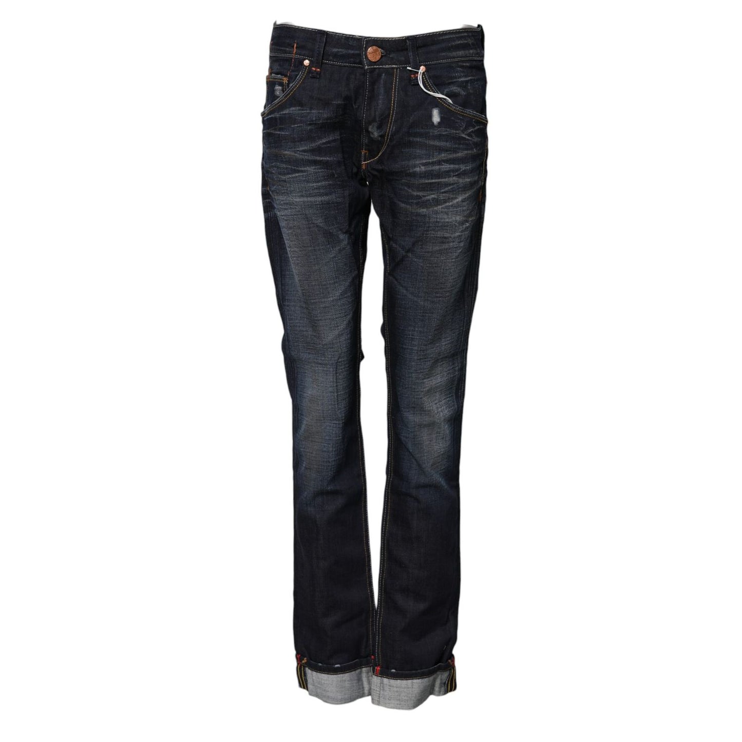 Acht Blue Washed Cotton Mid Waist Flared Denim Jeans