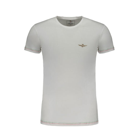 Aeronautica Militare White Cotton T-Shirt with logo, short sleeves, crew neck, and contrast details.