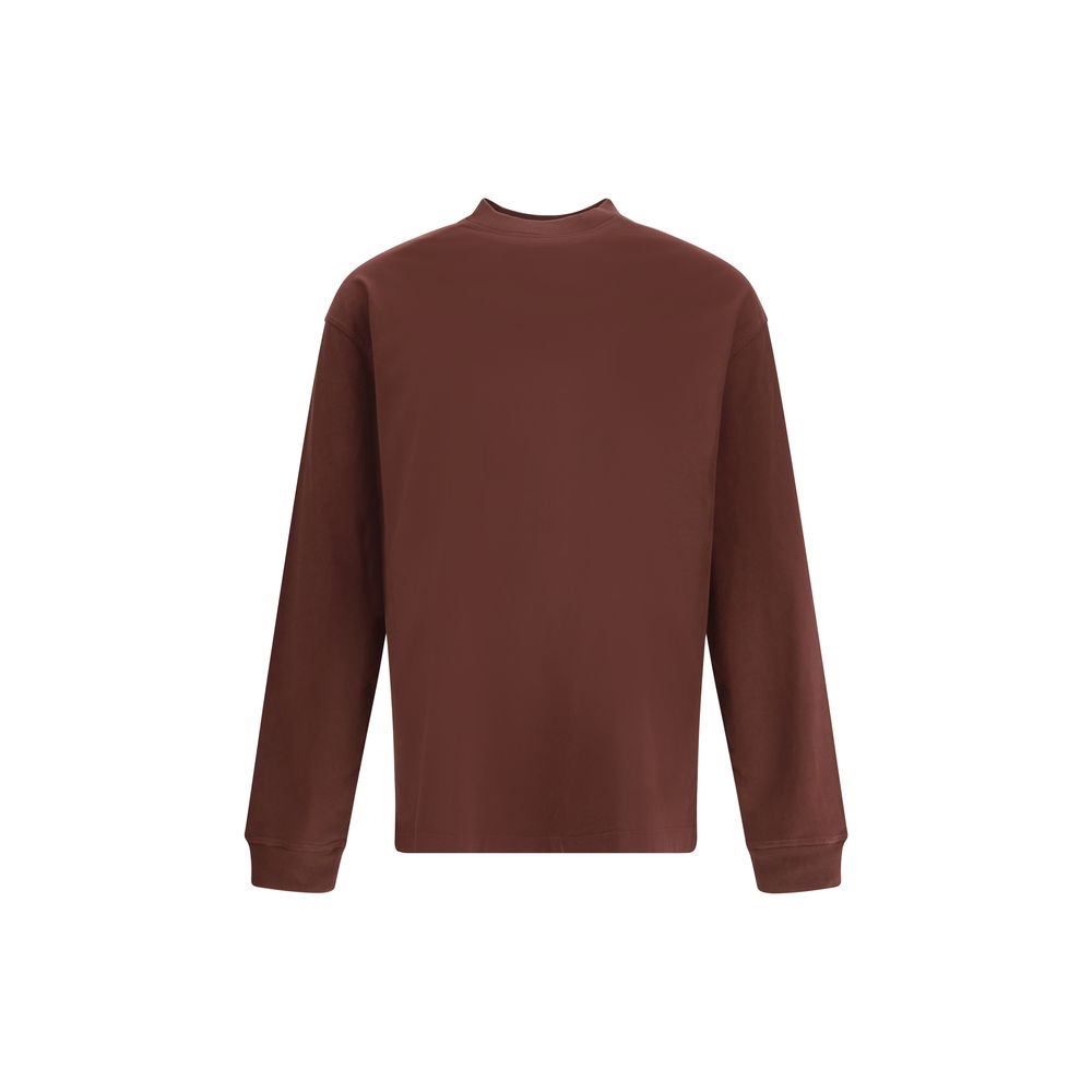 Agolde Bordeaux Cotton Long Sleeve T-Shirt with ribbed crew neck and elasticized cuffs, back view of casual top, 100% cotton.