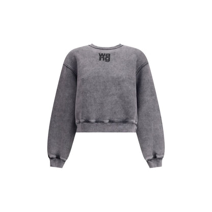Alexander Wang Gray Cotton Sweatshirt with embossed logo, light grey, oversize fit, crewneck, long sleeves, ribbed cuffs, urban style.