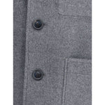 Close-up of Ami Paris Boutonne wool Jacket with button and patch pocket details, made from 90% wool and 10% Kashmir.