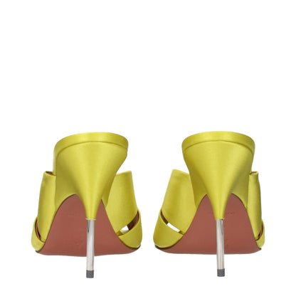 Amina Muaddi Green Satin Stiletto Heel Sandals, back view showcasing sleek satin design and stiletto heels.