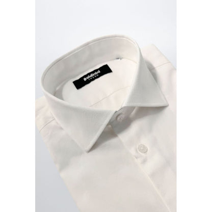 Baldinini Trend White Cotton Men's Shirt with French collar and button closure, crafted in Italy for a sleek, slim fit.