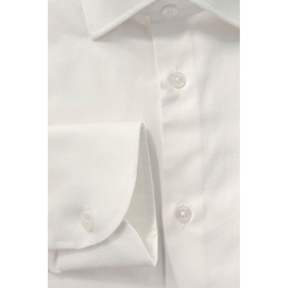 Baldinini Trend White Cotton Men's Shirt with French collar and button closure, showcasing Italian craftsmanship and elegance.