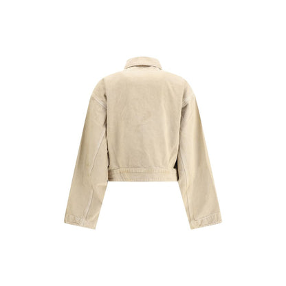 Back view of Balenciaga Beige Cotton Denim Jacket with classic collar and worn-in design.