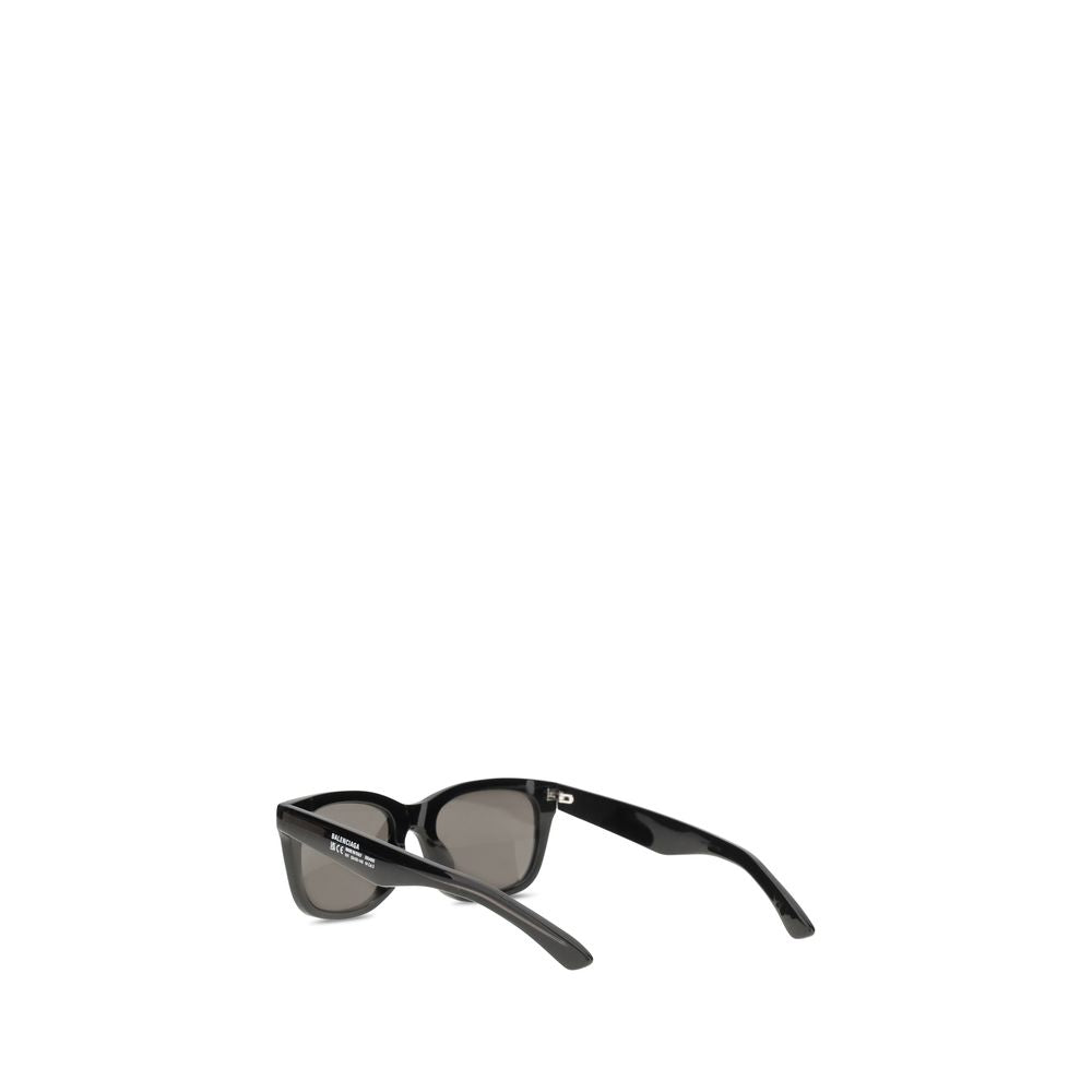 Balenciaga Black Acetate Sunglasses with square shape and branded signature on side, featuring Bio-Nylon lenses for AW25.