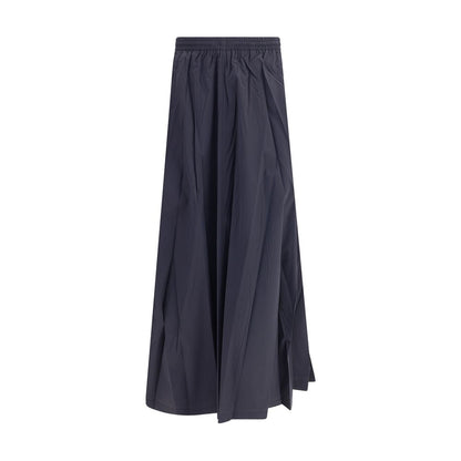 Balenciaga Blue Polyester Long Skirt with flared silhouette and elastic waistband, ideal for casual-chic looks.
