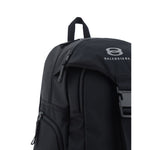 Balenciaga Unity Backpack with top handle and zippered pockets, AW25, black with contrasting monogram. Made in Italy.