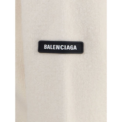 Close-up of logo patch on Balenciaga White Wool Sweatshirt made from fine virgin wool