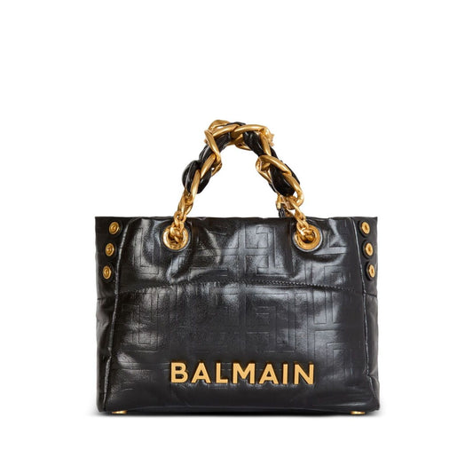 Balmain 1945 Soft PB-monogrammed crinkled small leather tote bag