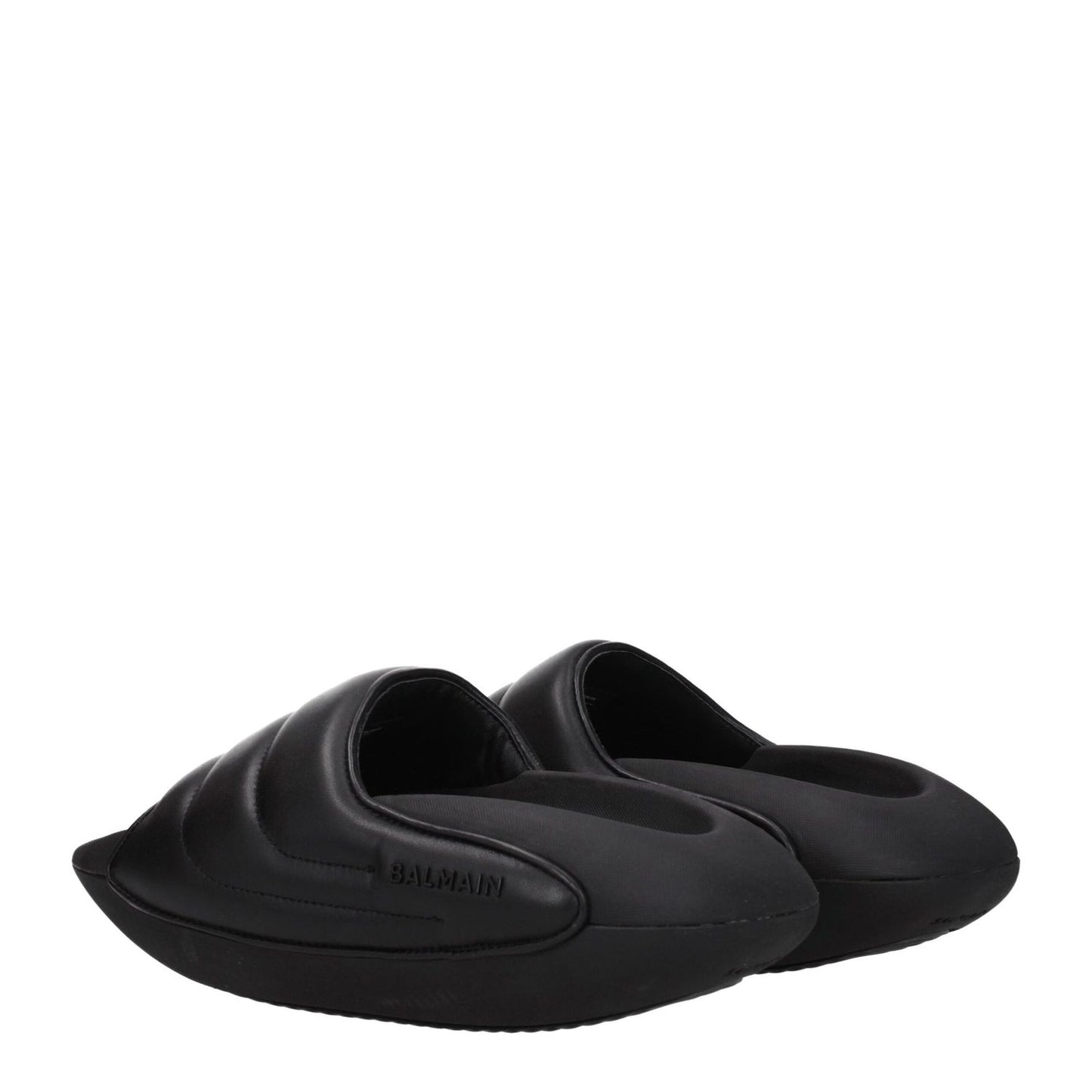 Balmain Black Leather Slippers