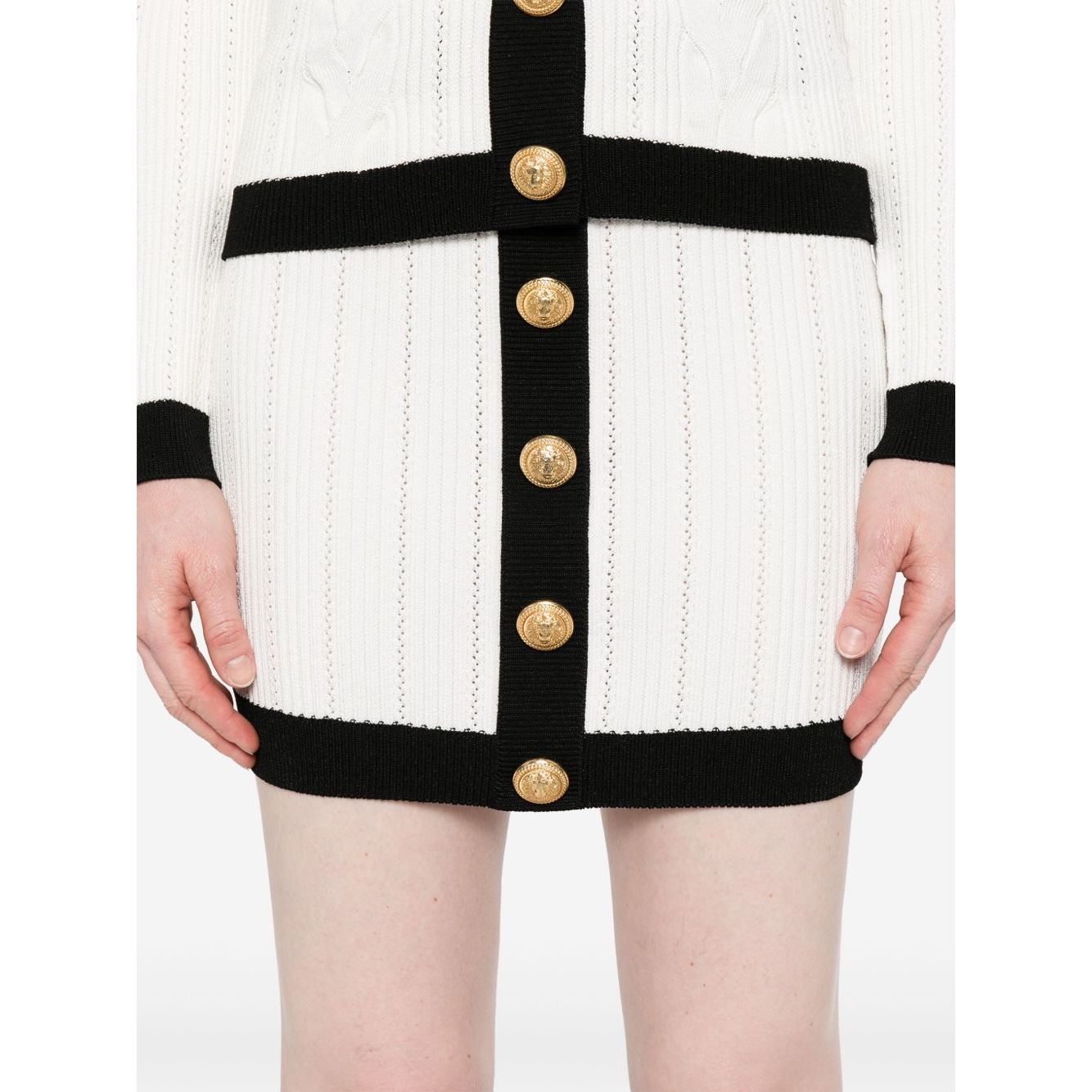 Balmain Button-embellished ribbed-knit mini skirt
