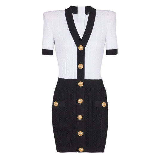Balmain Two-tone twisted knit bodycon dress