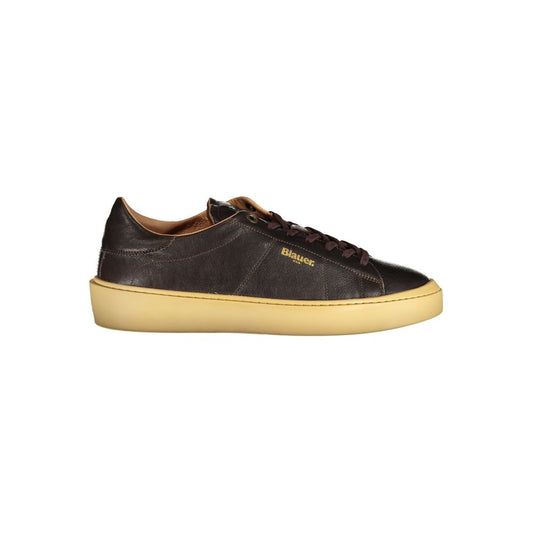 Blauer Brown Leather Men Sneaker with contrasting details and removable insole for customizable comfort.