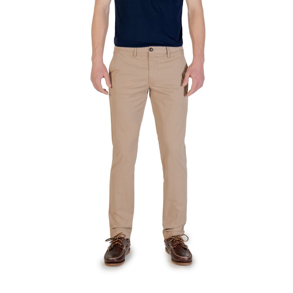 Borghese Beige Cotton Skinny Pants on model, slim-fit men's trousers