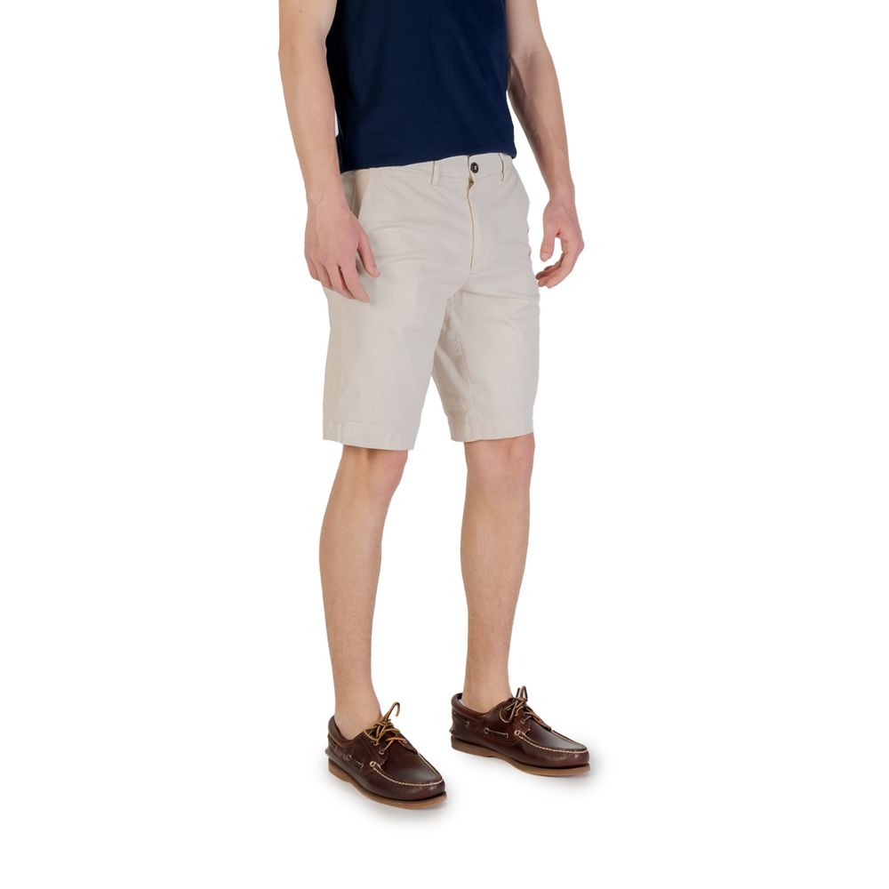 Model wearing Borghese Bicolor Cotton Bermuda Shorts in beige, showcasing casual summer style, made from cotton and elastane blend.
